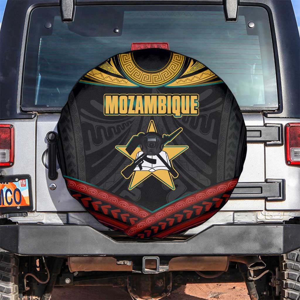 Mozambique Spare Tire Cover with Black Red Tribal Design and National Map Pattern TS04
