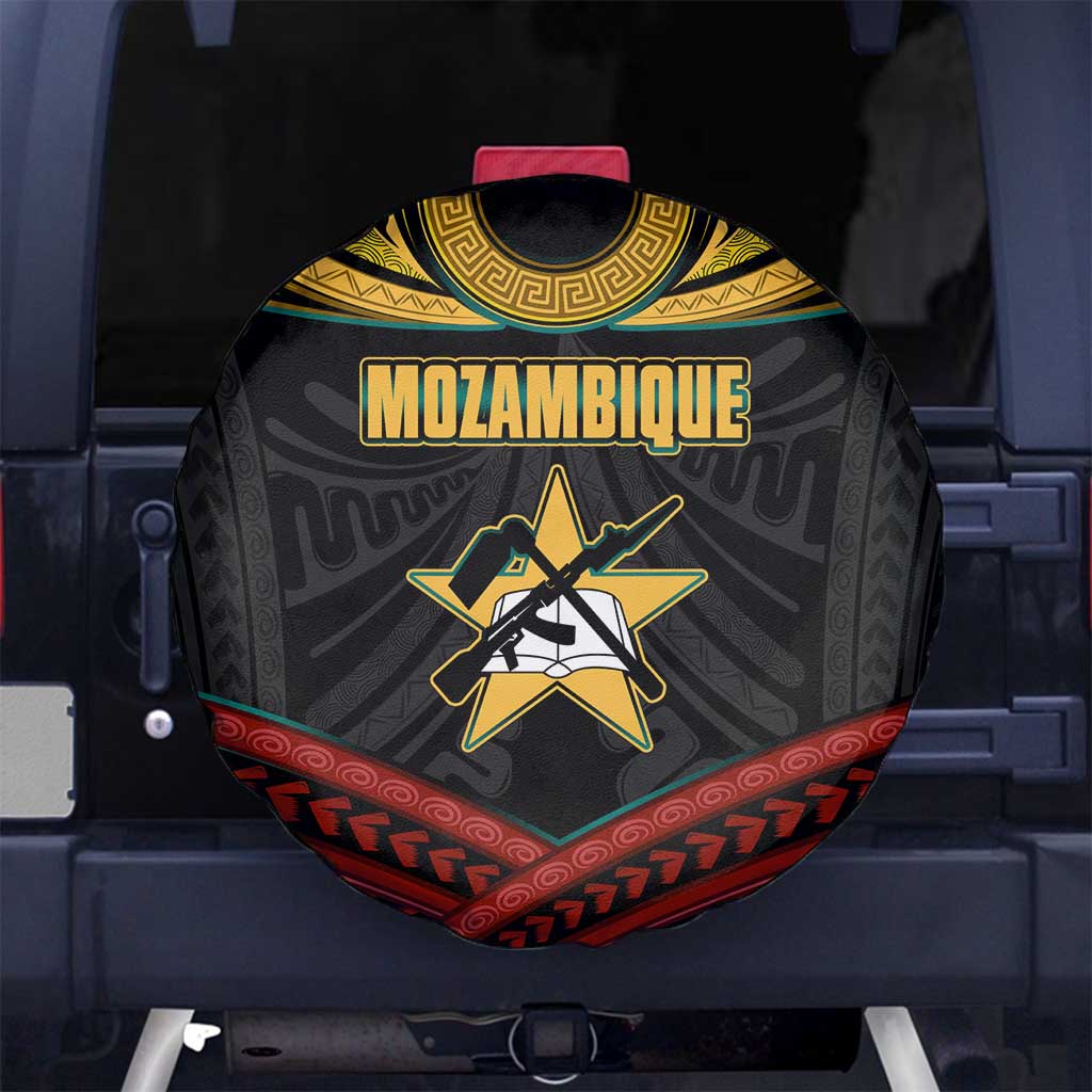 Mozambique Spare Tire Cover with Black Red Tribal Design and National Map Pattern TS04