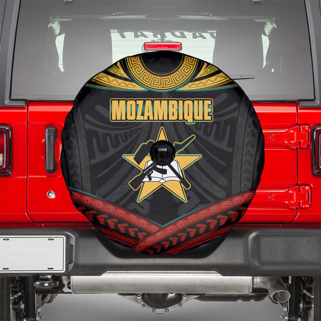 Mozambique Spare Tire Cover with Black Red Tribal Design and National Map Pattern TS04