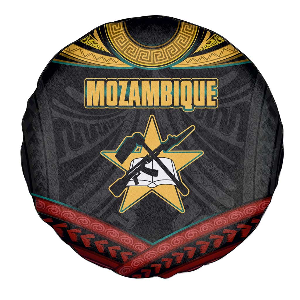 Mozambique Spare Tire Cover with Black Red Tribal Design and National Map Pattern TS04