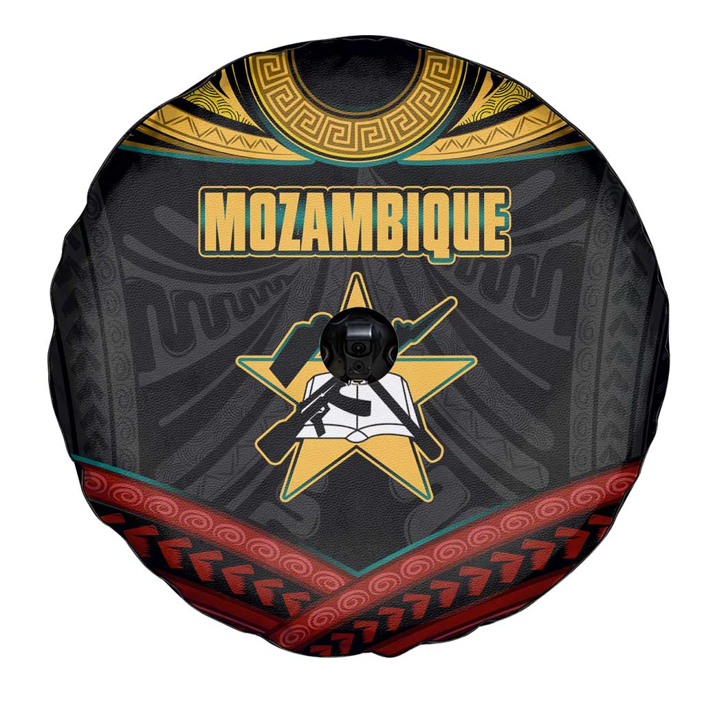 Mozambique Spare Tire Cover with Black Red Tribal Design and National Map Pattern TS04