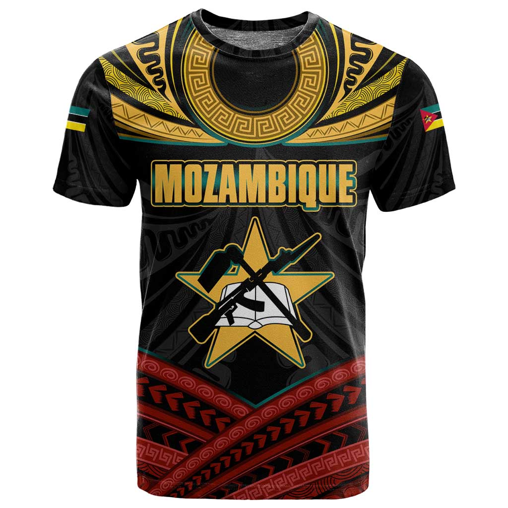 Mozambique T shirt Black Red Tribal Design Map TS04
