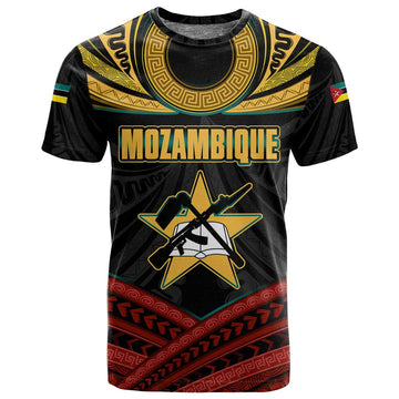 Mozambique T shirt Black Red Tribal Design Map TS04
