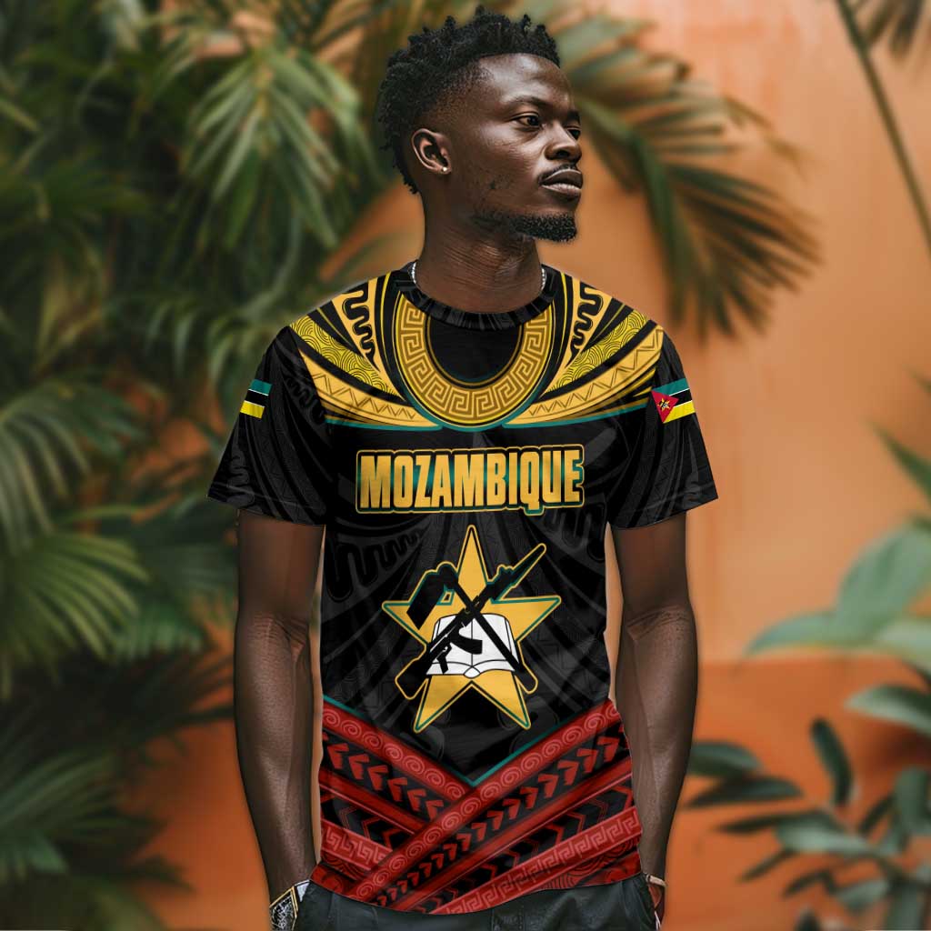 Mozambique T shirt Black Red Tribal Design Map TS04