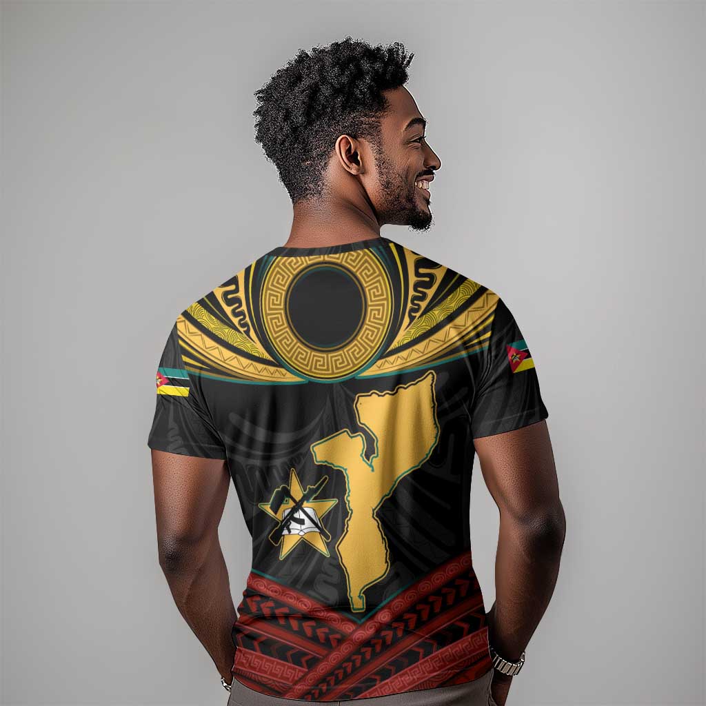 Mozambique T shirt Black Red Tribal Design Map TS04