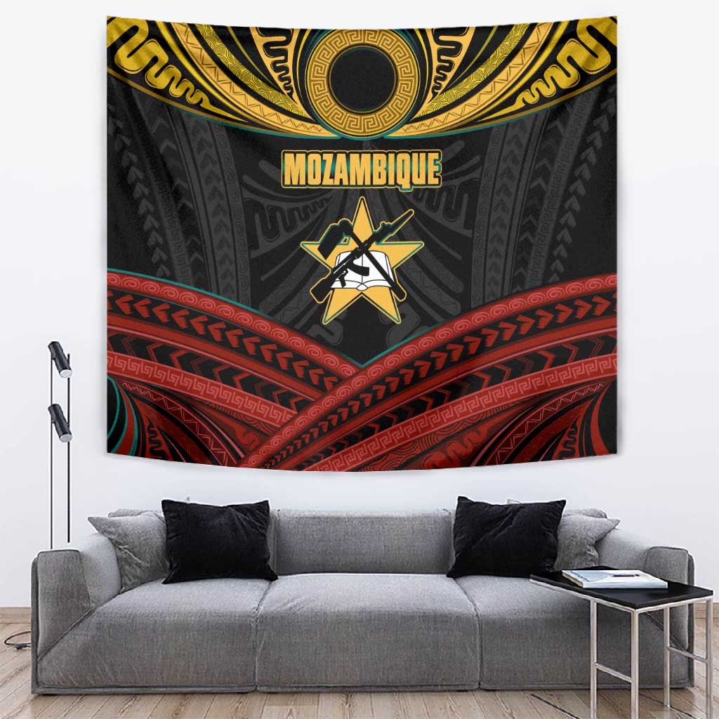 Mozambique Tapestry Black Red Tribal Design Map TS04