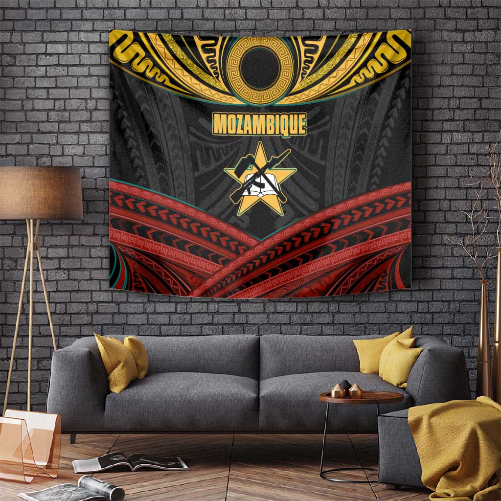 Mozambique Tapestry Black Red Tribal Design Map TS04