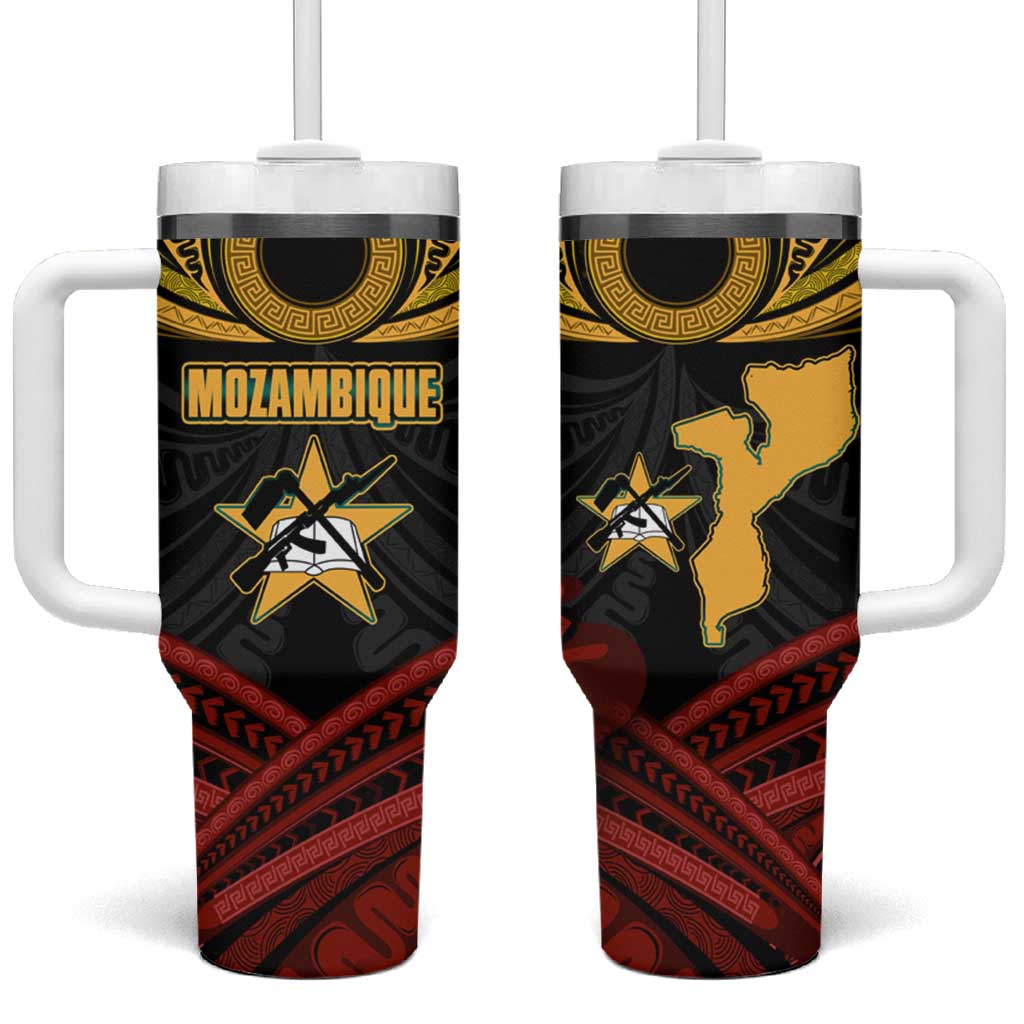 Mozambique Tumbler With Handle Black Red Tribal Design Map TS04