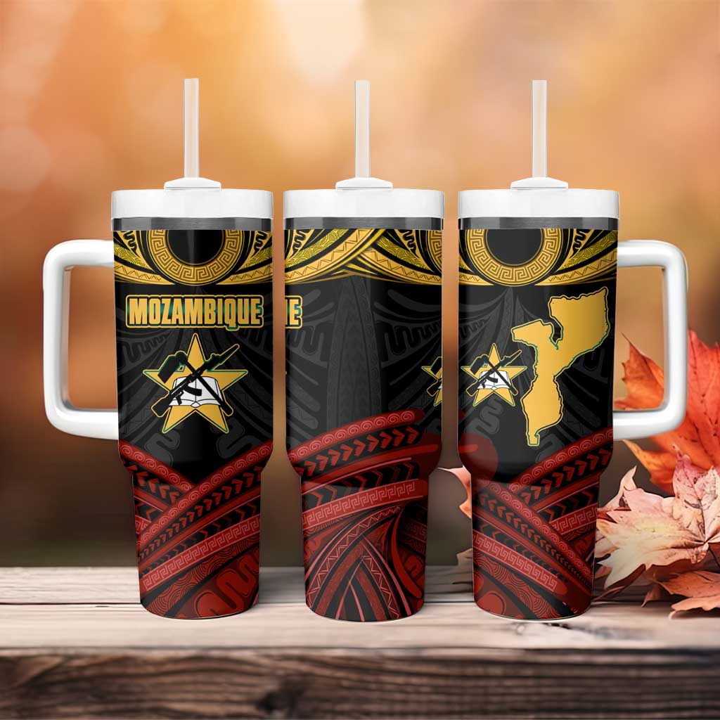 Mozambique Tumbler With Handle Black Red Tribal Design Map TS04