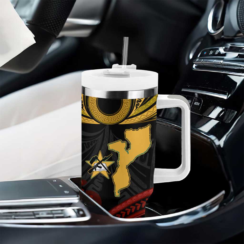 Mozambique Tumbler With Handle Black Red Tribal Design Map TS04
