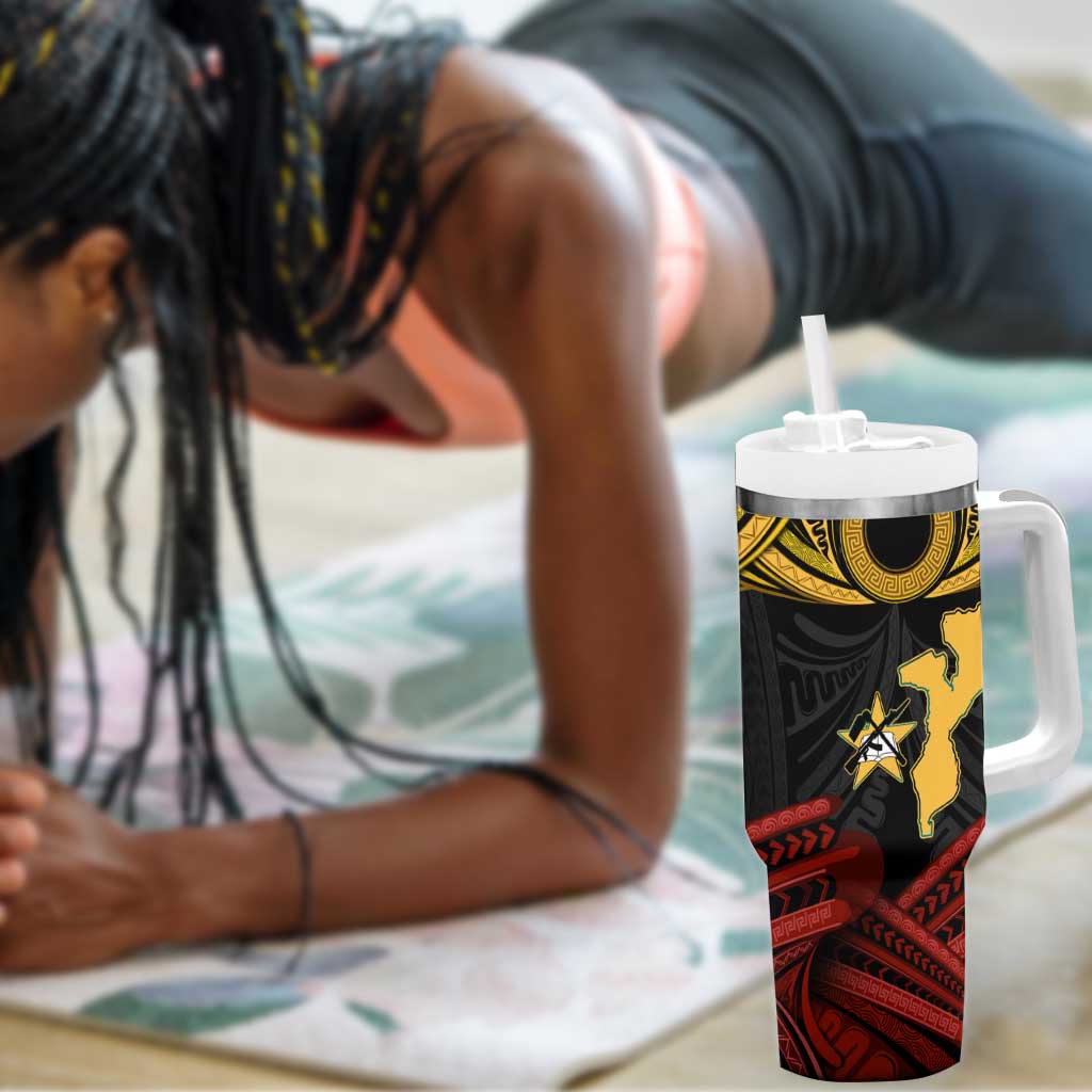 Mozambique Tumbler With Handle Black Red Tribal Design Map TS04