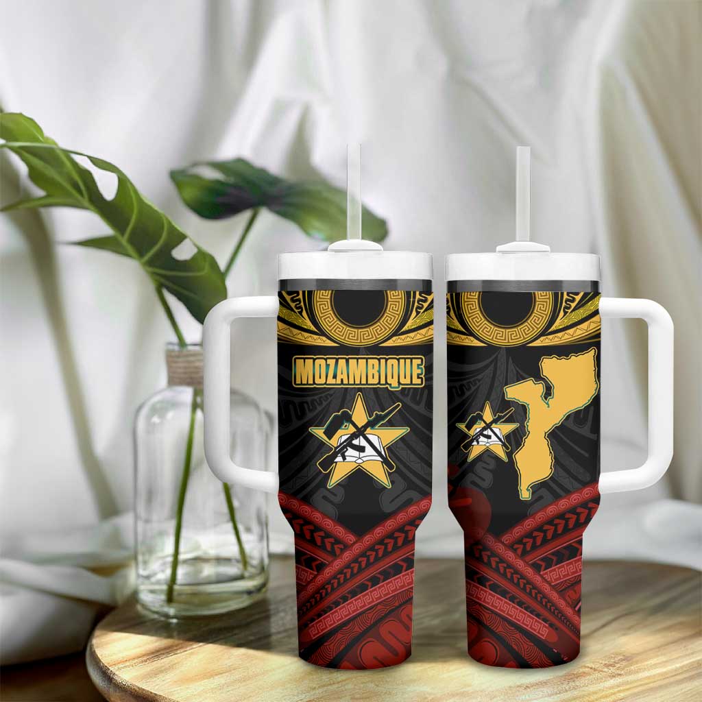 Mozambique Tumbler With Handle Black Red Tribal Design Map TS04