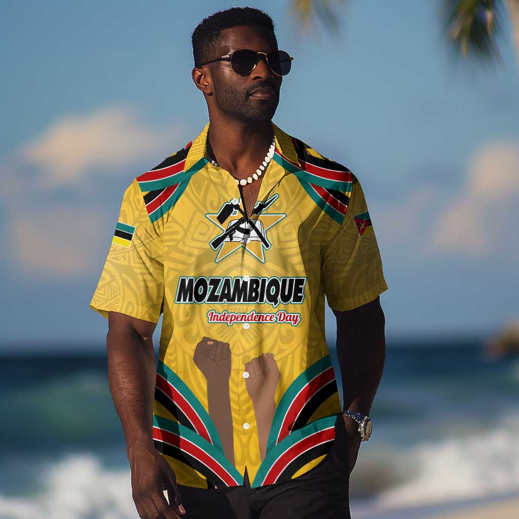 Mozambique Hawaiian Shirt Yellow Red Green Swirl Independence Day TS04