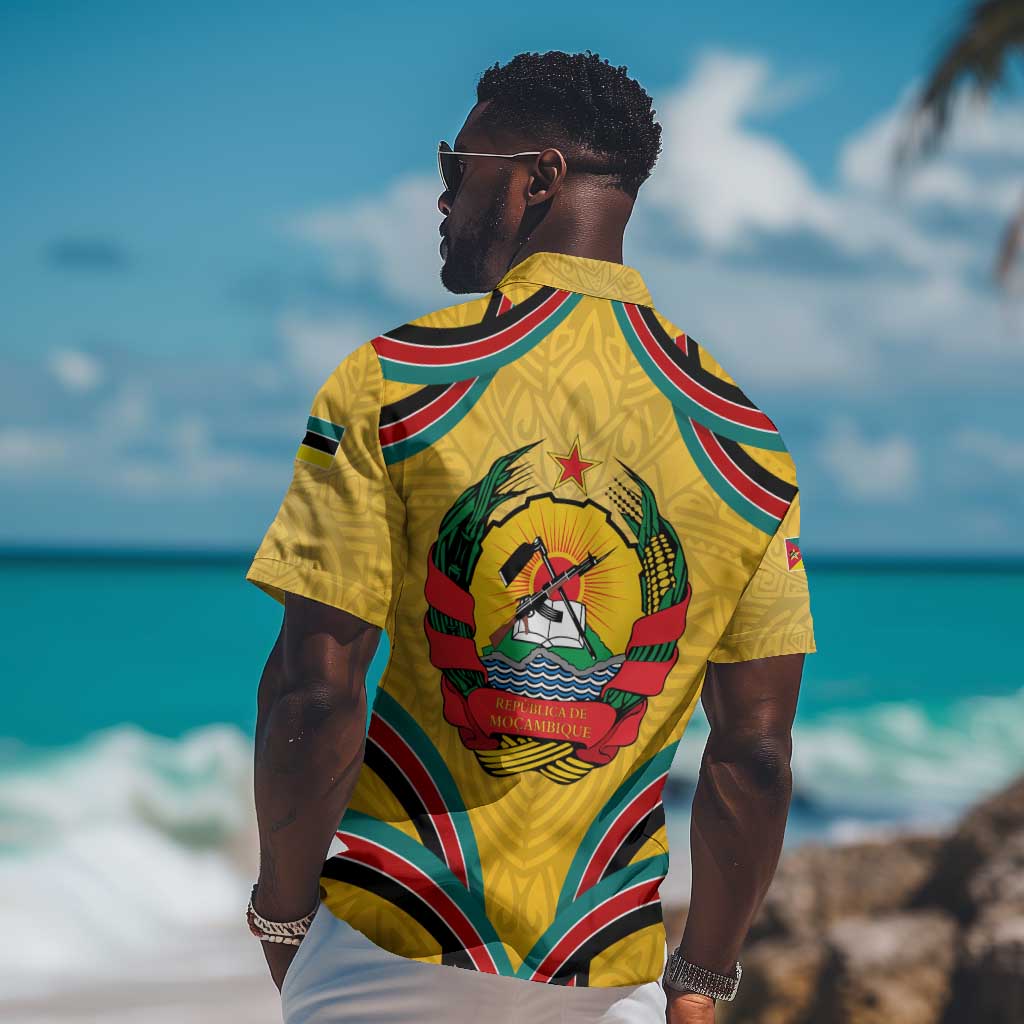 Mozambique Hawaiian Shirt Yellow Red Green Swirl Independence Day TS04
