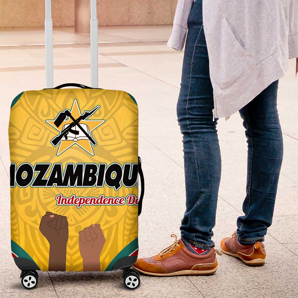 Mozambique Luggage Cover with Yellow Red Green Swirl Design and Independence Day TS04