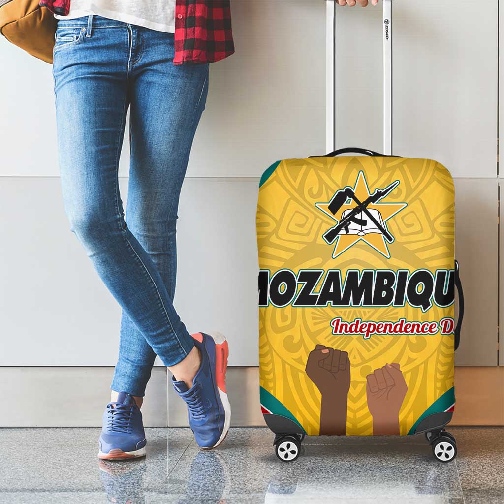 Mozambique Luggage Cover with Yellow Red Green Swirl Design and Independence Day TS04