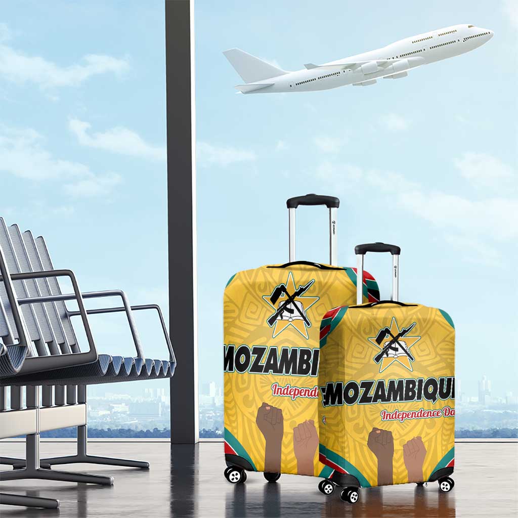 Mozambique Luggage Cover with Yellow Red Green Swirl Design and Independence Day TS04