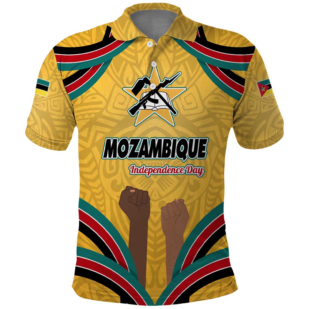 Mozambique Polo Shirt with Yellow Red Green Swirl Design and Independence Day TS04
