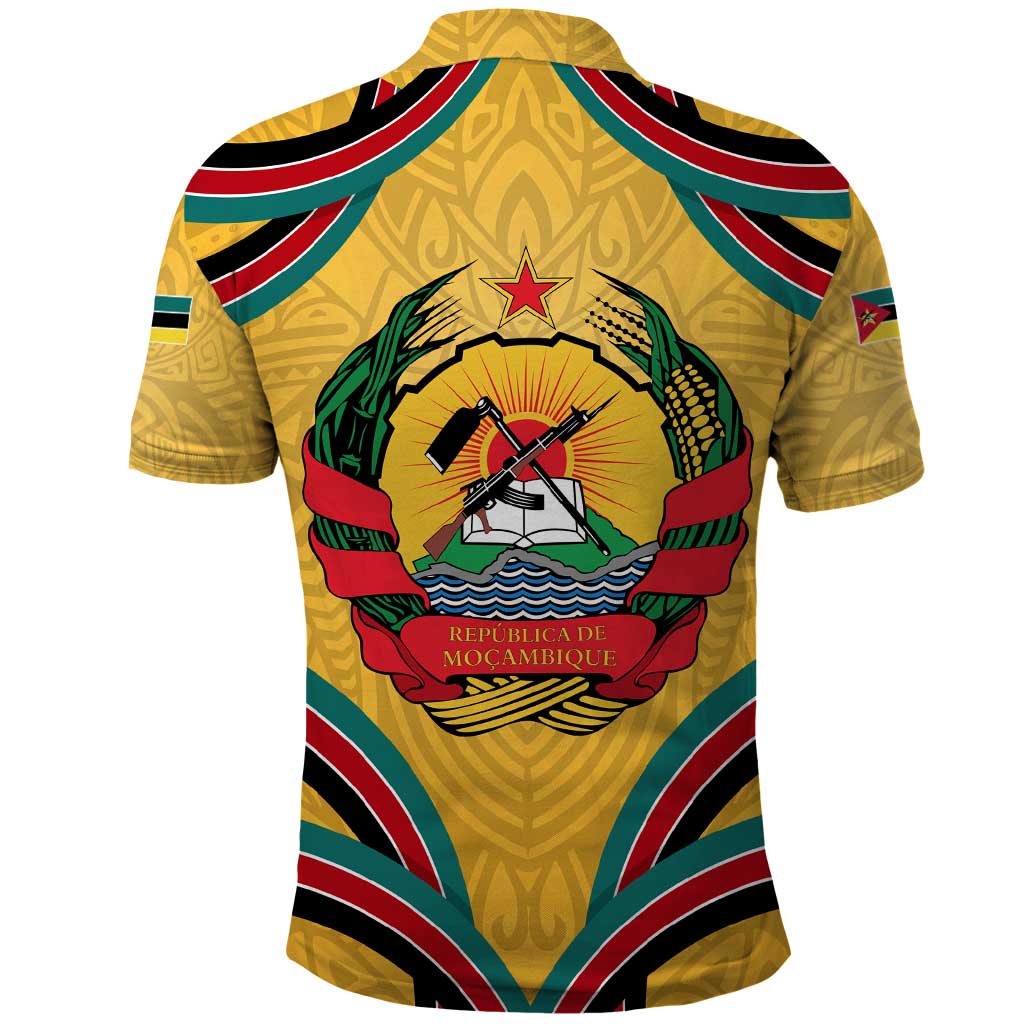 Mozambique Polo Shirt with Yellow Red Green Swirl Design and Independence Day TS04