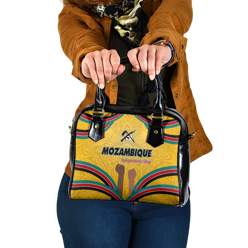 Mozambique Shoulder Handbag with Yellow Red Green Swirl Design and Independence Day TS04