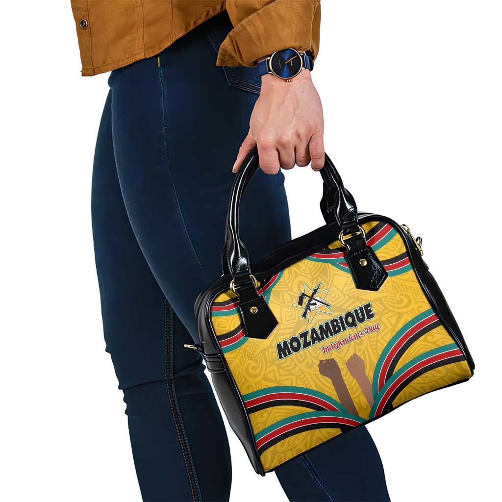 Mozambique Shoulder Handbag with Yellow Red Green Swirl Design and Independence Day TS04