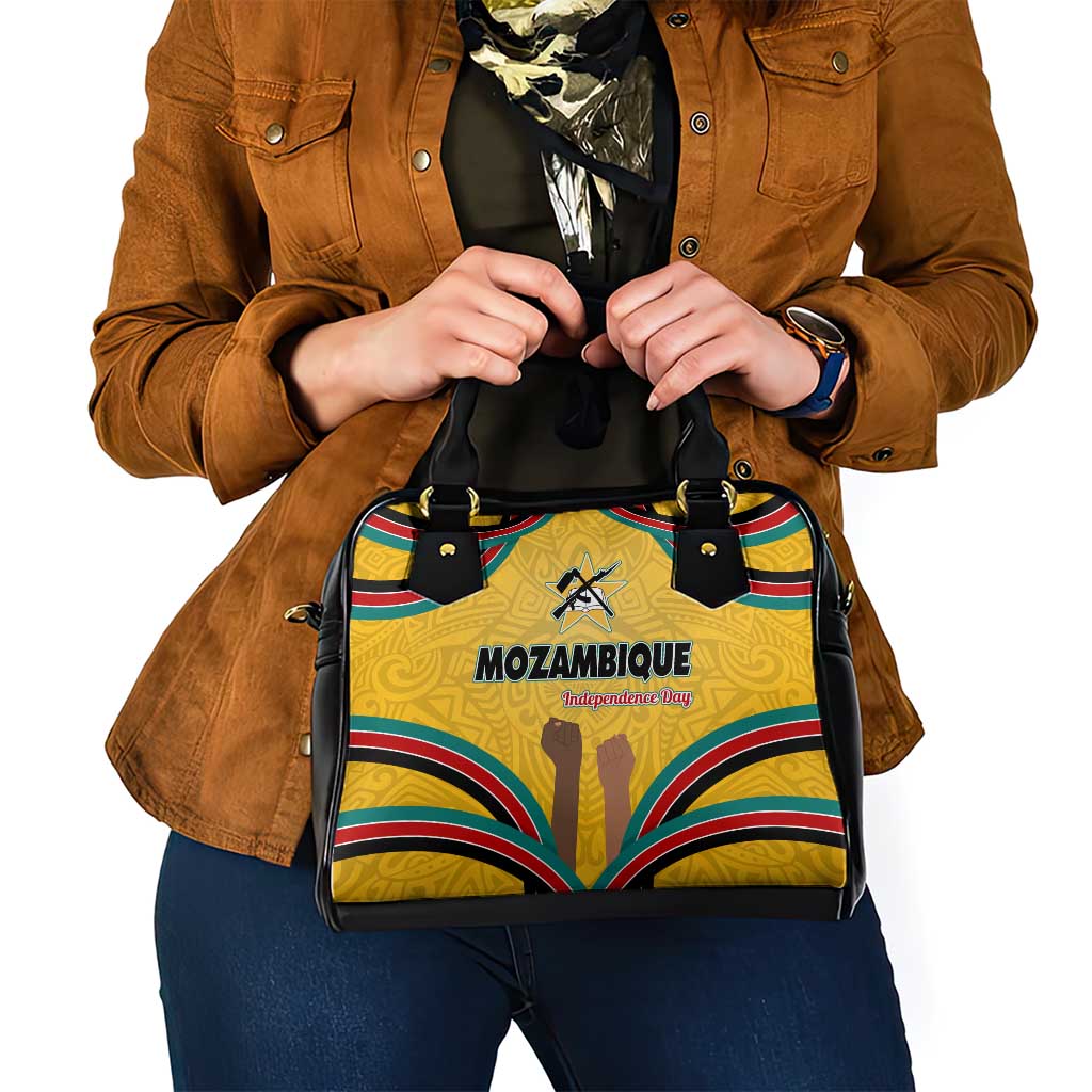 Mozambique Shoulder Handbag with Yellow Red Green Swirl Design and Independence Day TS04