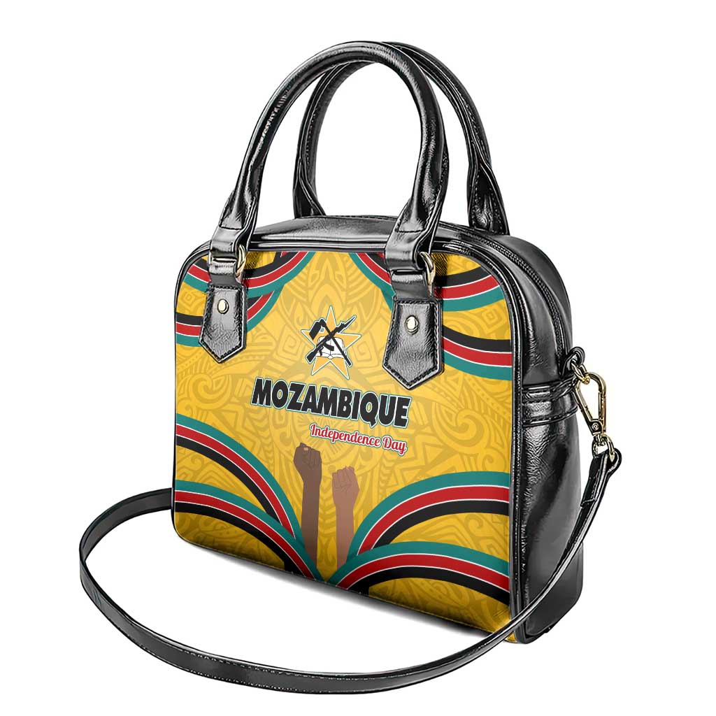Mozambique Shoulder Handbag with Yellow Red Green Swirl Design and Independence Day TS04