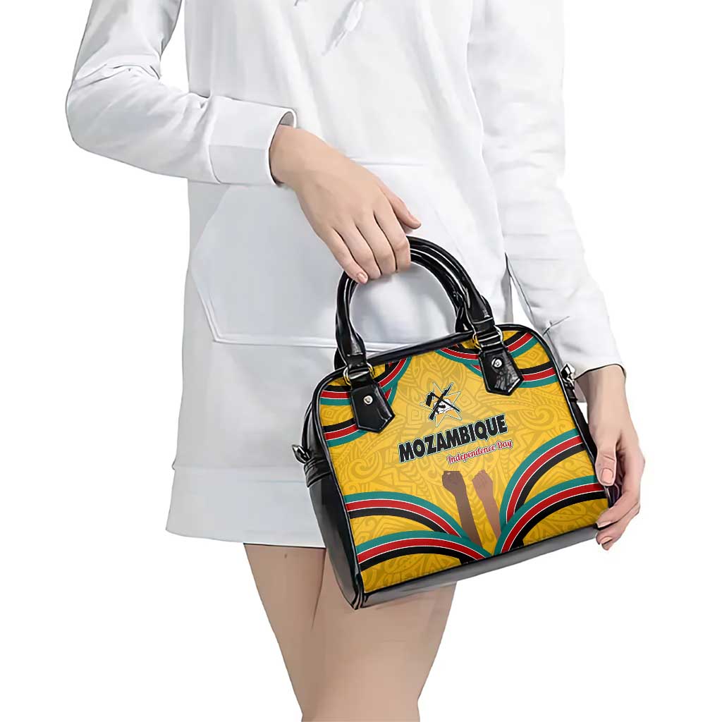 Mozambique Shoulder Handbag with Yellow Red Green Swirl Design and Independence Day TS04