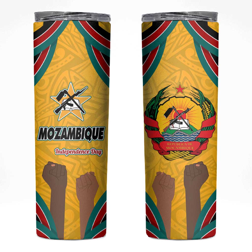 Mozambique Skinny Tumbler Yellow Red Green Swirl Independence Day TS04