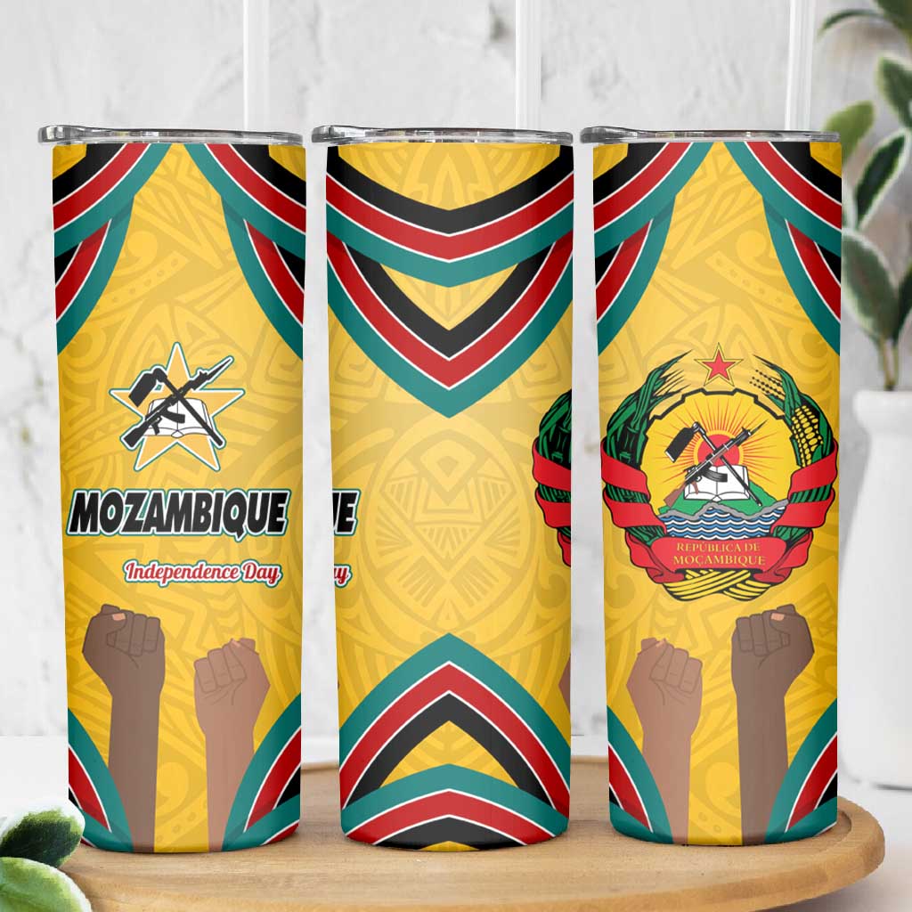 Mozambique Skinny Tumbler Yellow Red Green Swirl Independence Day TS04
