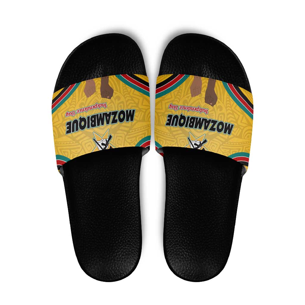 Mozambique Slide Sandals with Yellow Red Green Swirl Design and Independence Day TS04