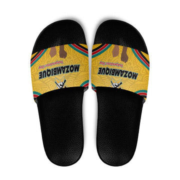 Mozambique Slide Sandals with Yellow Red Green Swirl Design and Independence Day TS04