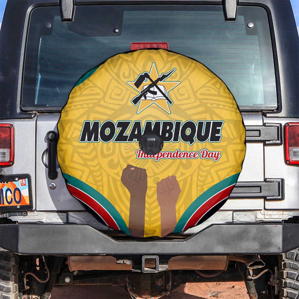 Mozambique Spare Tire Cover with Yellow Red Green Swirl Design and Independence Day TS04