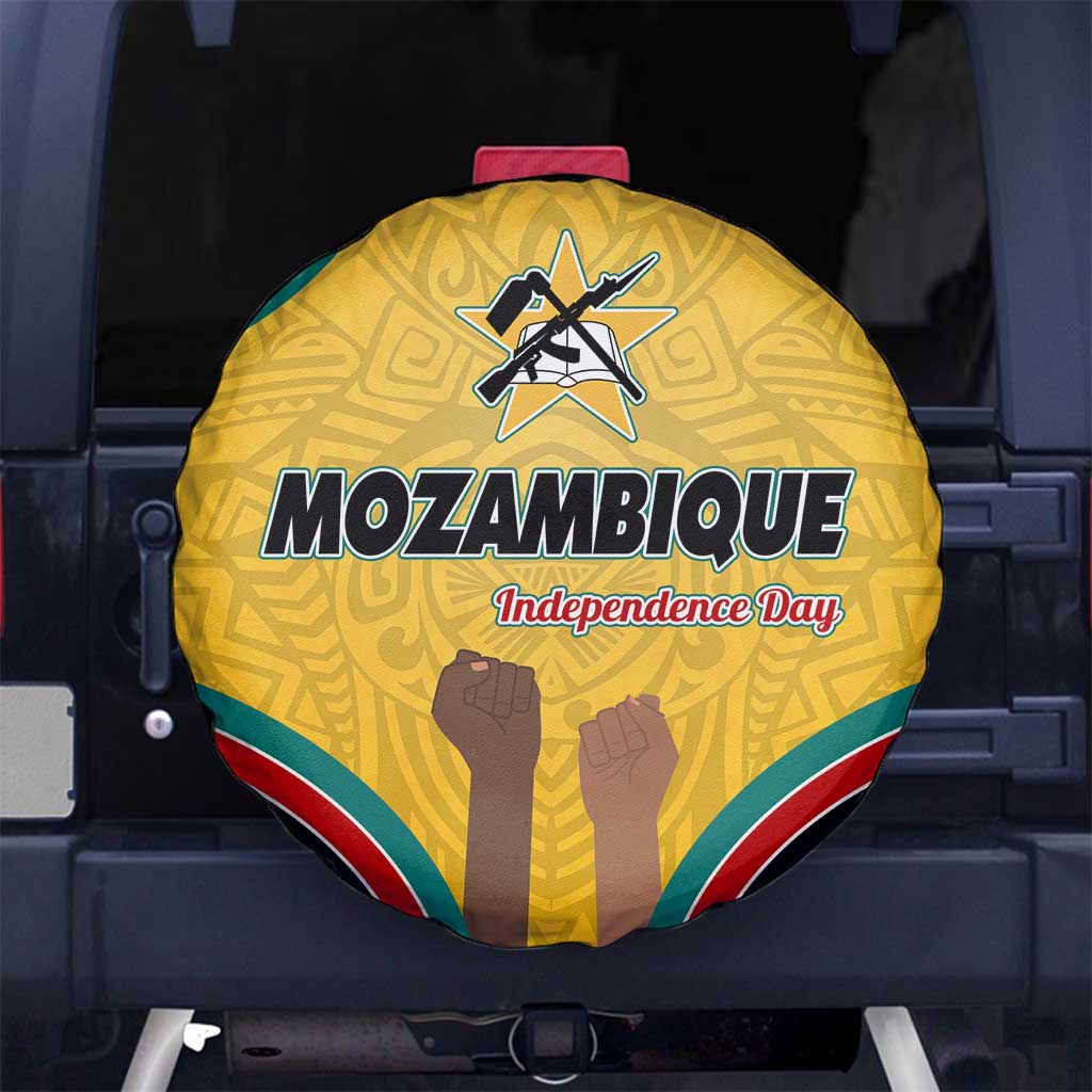 Mozambique Spare Tire Cover with Yellow Red Green Swirl Design and Independence Day TS04
