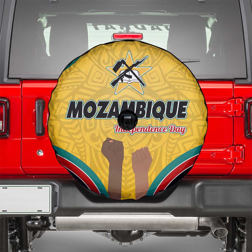 Mozambique Spare Tire Cover with Yellow Red Green Swirl Design and Independence Day TS04