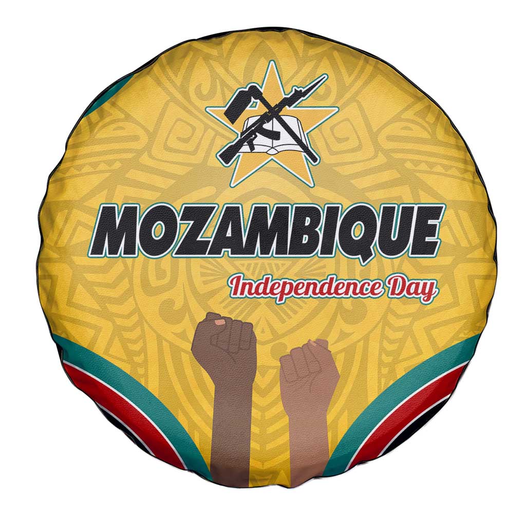 Mozambique Spare Tire Cover with Yellow Red Green Swirl Design and Independence Day TS04