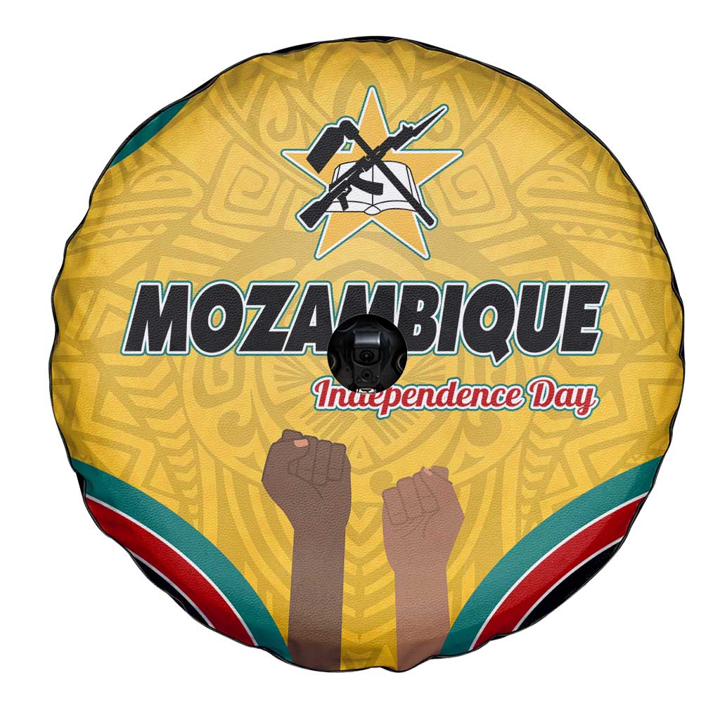 Mozambique Spare Tire Cover with Yellow Red Green Swirl Design and Independence Day TS04