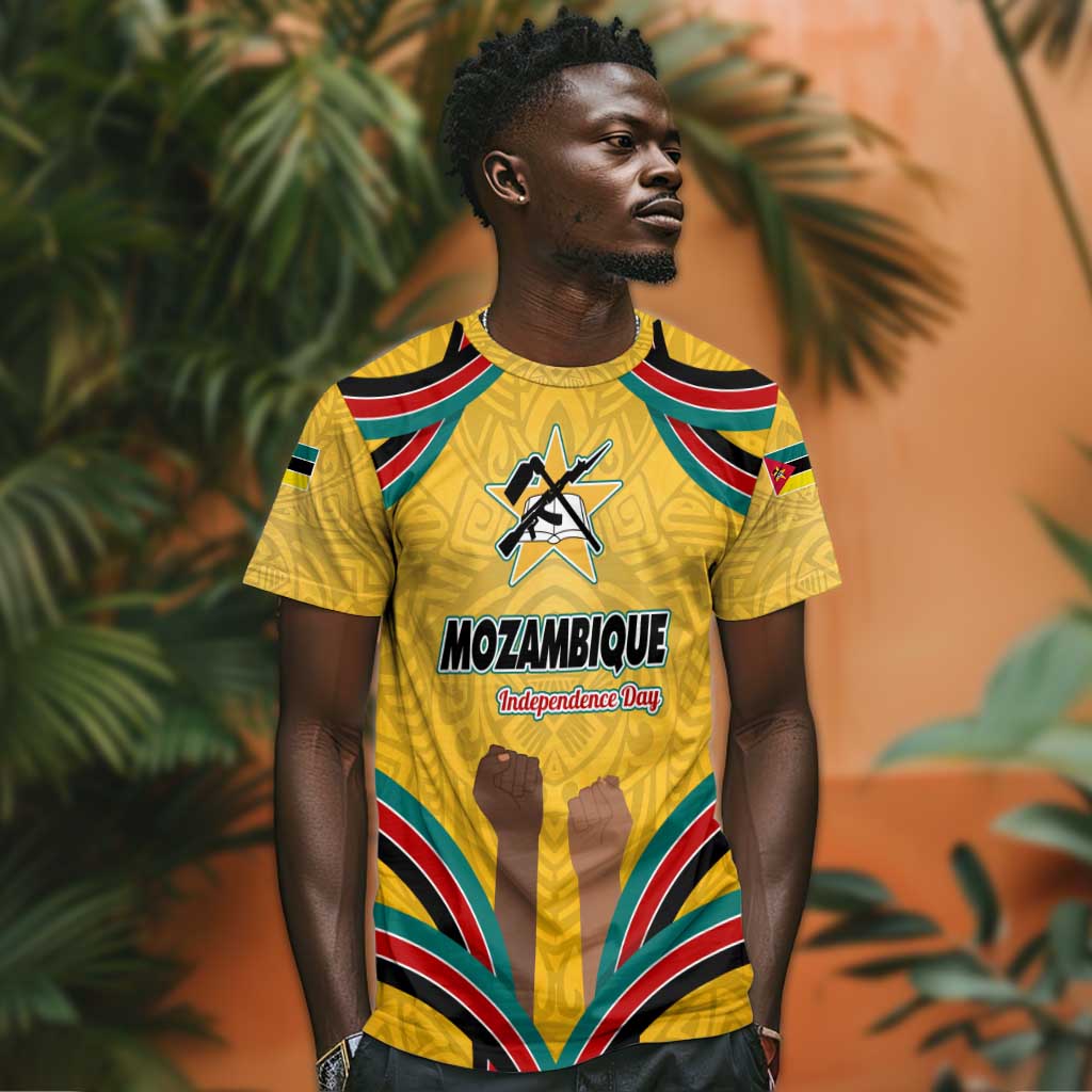 Mozambique T shirt Yellow Red Green Swirl Independence Day TS04