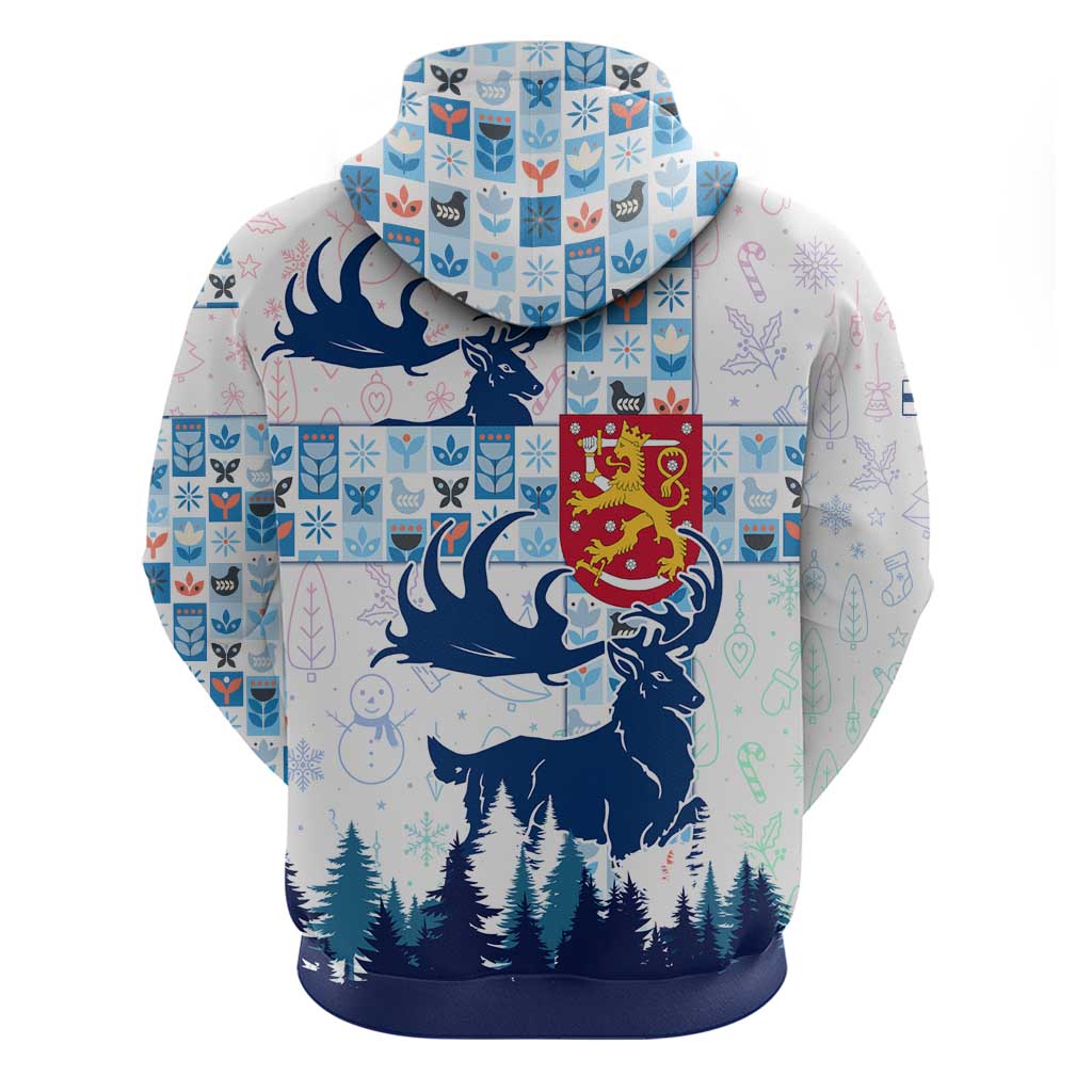 Finland Christmas Hoodie with Reindeer Forest Crest and Nordic Pattern Design TS04