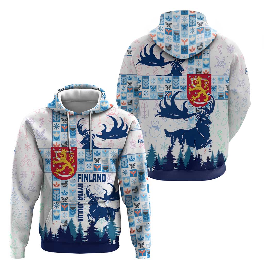 Finland Christmas Hoodie with Reindeer Forest Crest and Nordic Pattern Design TS04
