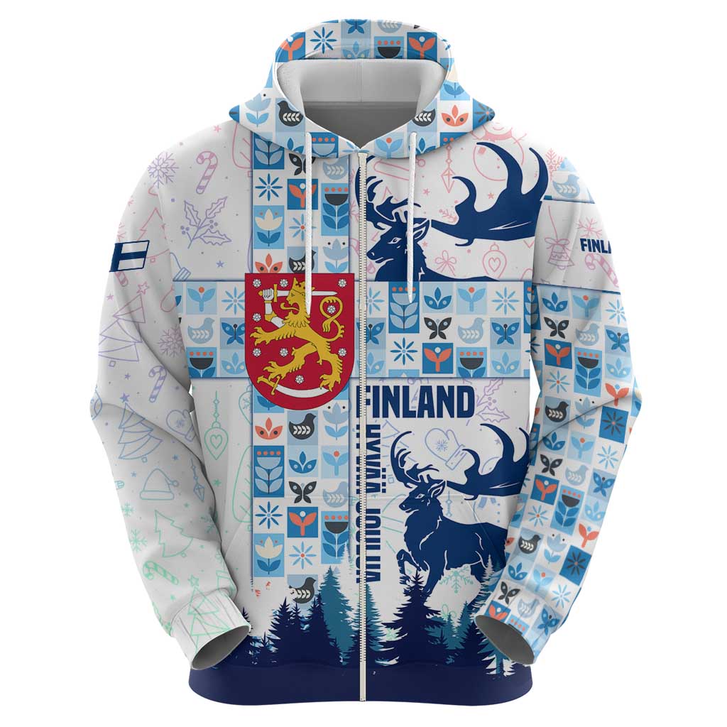 Finland Christmas Hoodie with Reindeer Forest Crest and Nordic Pattern Design TS04
