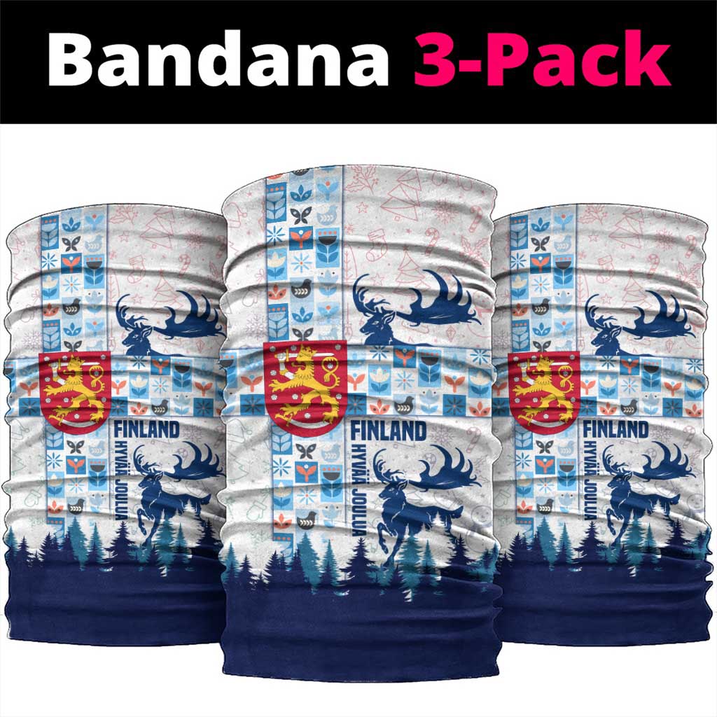 Finland Christmas Neck Gaiter with Reindeer Forest Crest and Nordic Pattern Design TS04