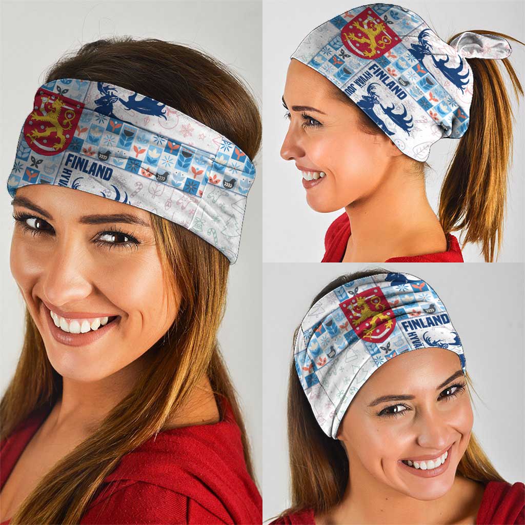 Finland Christmas Neck Gaiter with Reindeer Forest Crest and Nordic Pattern Design TS04