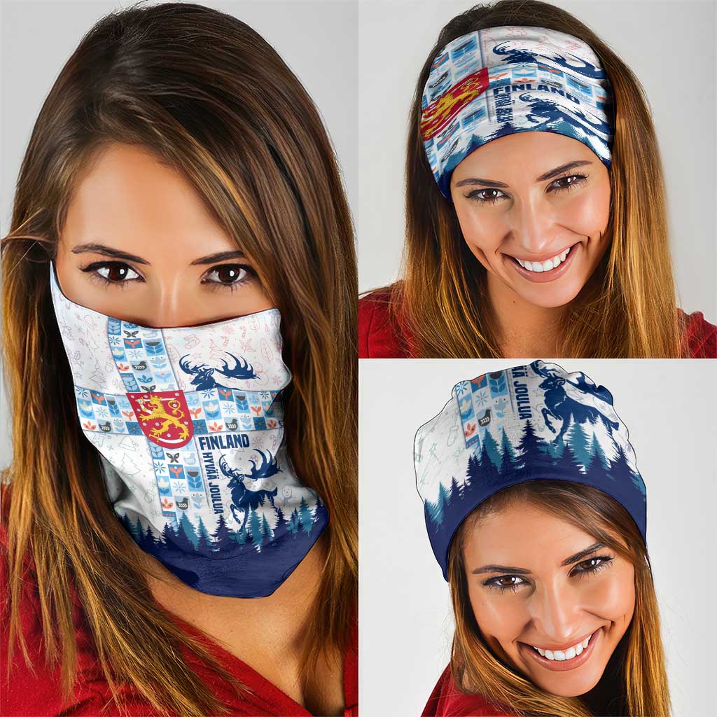 Finland Christmas Neck Gaiter with Reindeer Forest Crest and Nordic Pattern Design TS04
