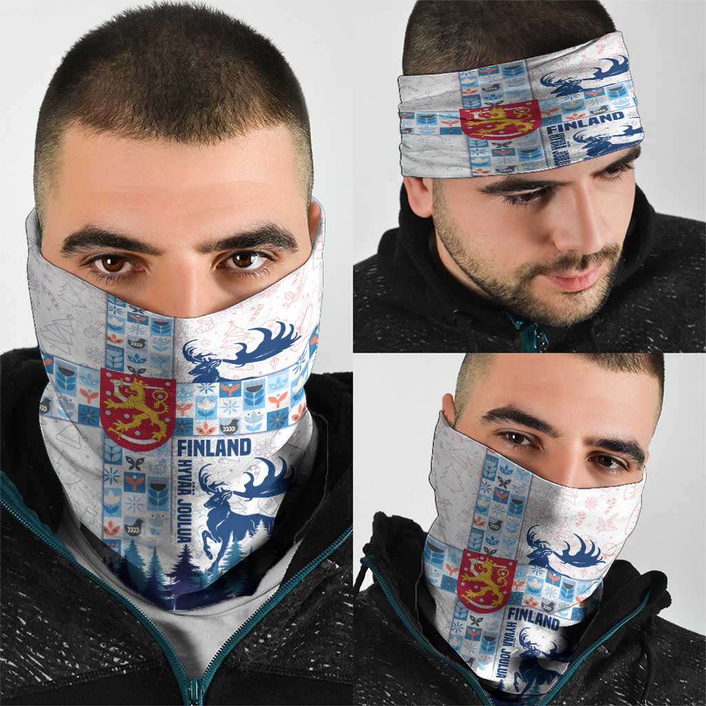 Finland Christmas Neck Gaiter with Reindeer Forest Crest and Nordic Pattern Design TS04