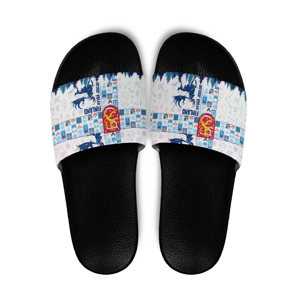 Finland Christmas Slide Sandals with Reindeer Forest Crest and Nordic Pattern Design TS04