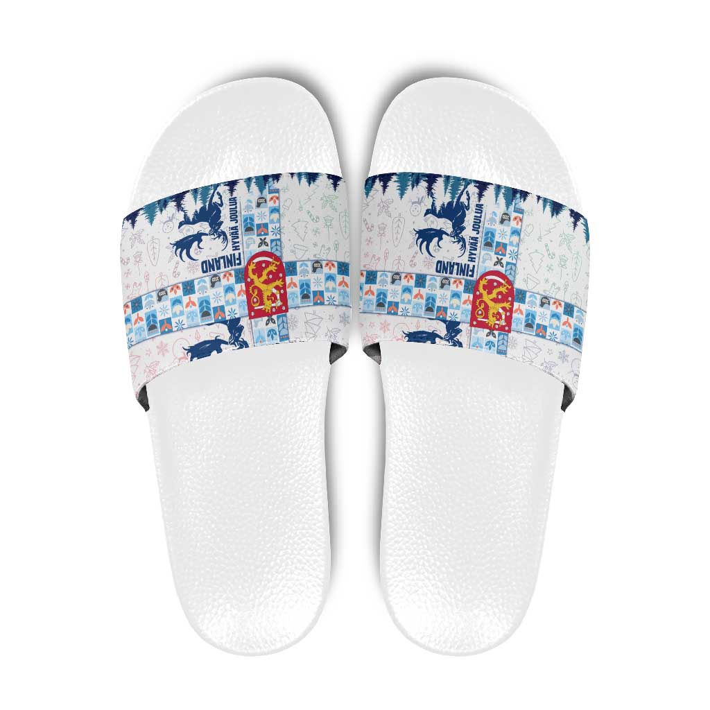 Finland Christmas Slide Sandals with Reindeer Forest Crest and Nordic Pattern Design TS04
