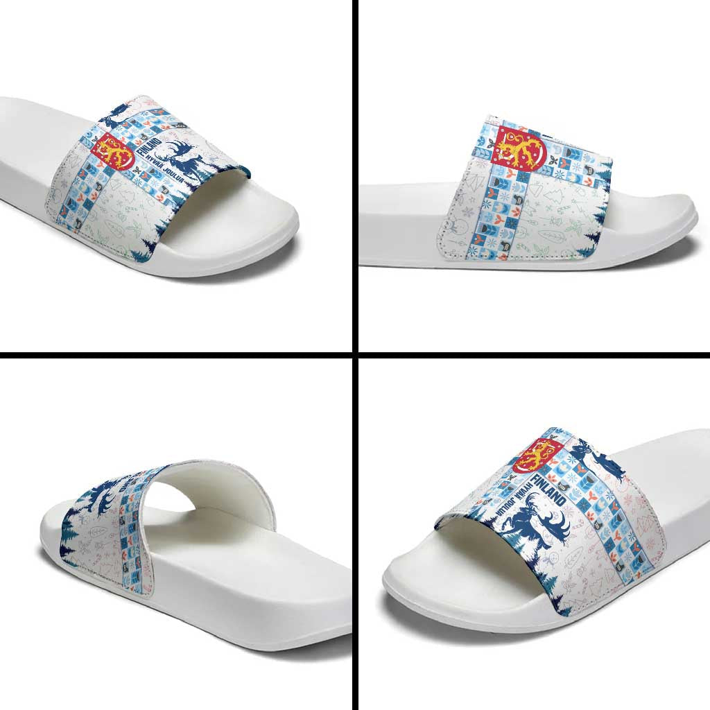 Finland Christmas Slide Sandals with Reindeer Forest Crest and Nordic Pattern Design TS04
