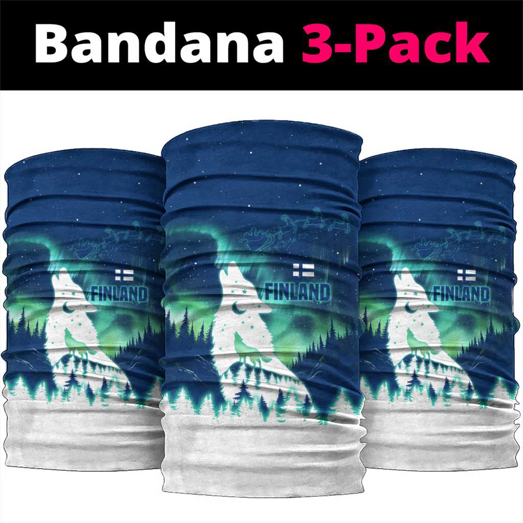 Finland Christmas Neck Gaiter with Howling Wolf Northern Lights Forest and Snow Design TS04
