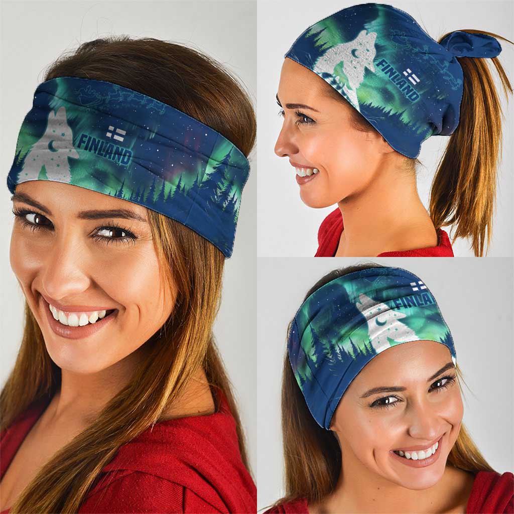 Finland Christmas Neck Gaiter with Howling Wolf Northern Lights Forest and Snow Design TS04